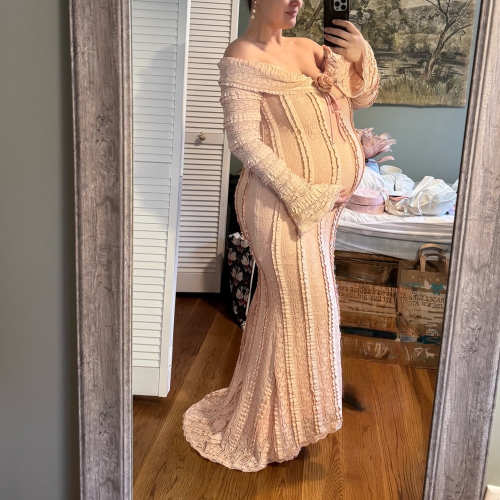 Off-Shoulder Blush Pink Maternity Maxi Dress